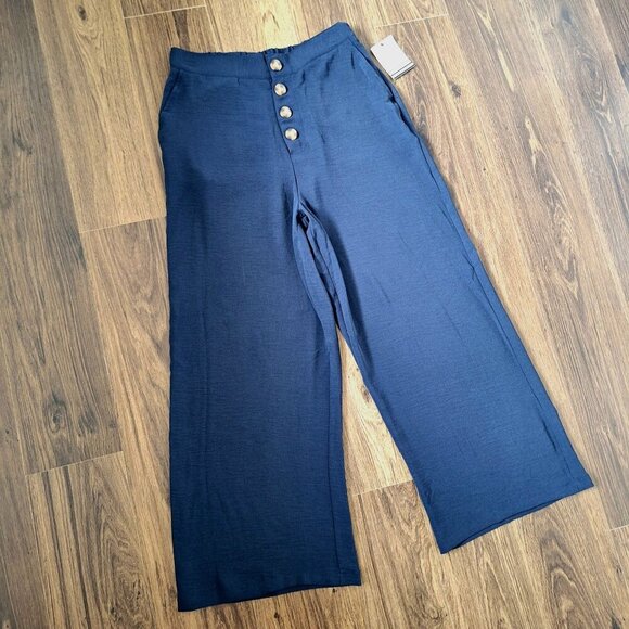 NWT Ophelia Roe Wide Leg Lightweight Textured Pants Size S/M Elastic Waist Pocke - Picture 3 of 8